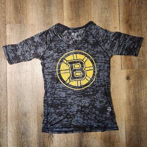 💛🐻🖤G-III 4Her Carl Banks Boston Bruins Black Heathered V-Neck T-Shirt NHL-XL
